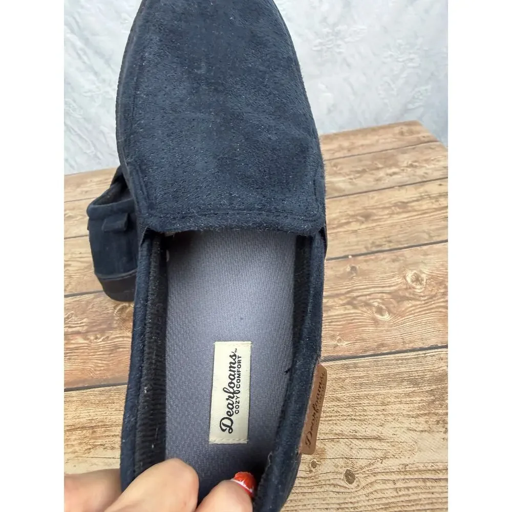 Dearfoams Men's Slippers Size 9-10 Navy Blue Slip On Memory Foam Casual Shoes